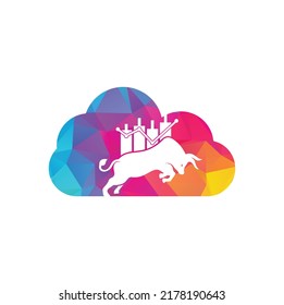 Trade Bull Cloud Shape Concept Logo Design. Bullish Trader Logo. Forex Bull Logo Design Template Vector.