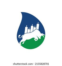 Diseño del logotipo del concepto de forma de caída de Toro comercial. Logo del Bullish Trader. Vector de la plantilla de diseño del logotipo del toro de Forex.