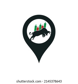 Trade Bull gps shape concept logo design. Bullish Trader Logo. Forex bull logo design template vector.