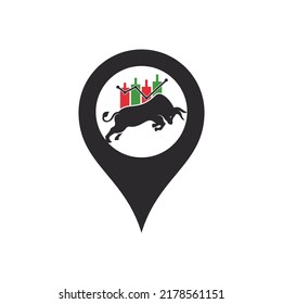 Trade Bull Gps Shape Concept Logo Design. Bullish Trader Logo. Forex Bull Logo Design Template Vector.