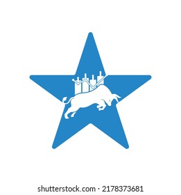 Trade Bull Star Shape Concept Logo Design. Bullish Trader Logo. Forex Bull Logo Design Template Vector.