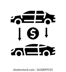 trade in car dealership glyph icon vector. trade in car dealership sign. isolated symbol illustration