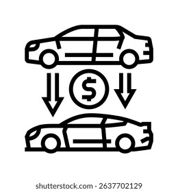 trade in car dealership line icon vector. trade in car dealership sign. isolated contour symbol black illustration