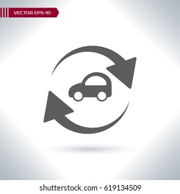 Trade In Car Icon. The Concept Of A Good Bargain Made With The Vehicle. A Vector Illustration In Flat Style.