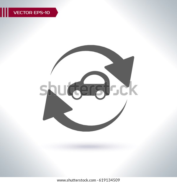Trade in car icon. The\
concept of a good bargain made with the vehicle. A vector\
illustration in flat\
style.
