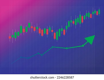Trade chart vector illustration, desctop with forex trading. Financial graph for online trading creative concept. Interface with candlestick chart graphic vector design.