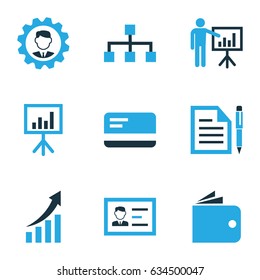 Trade Colorful Icons Set. Collection Of Contract, Authentication, Whiteboard And Other Elements. Also Includes Symbols Such As Man, Agreement, Card.