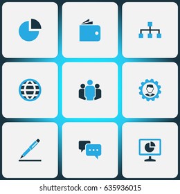 Trade Colorful Icons Set. Collection Of Wallet, Local Area, Manager And Other Elements. Also Includes Symbols Such As Statistics, Document, Pie.