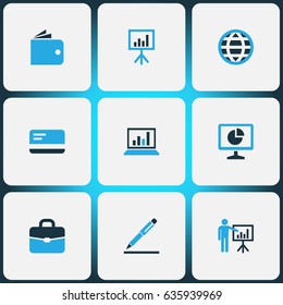 Trade Colorful Icons Set. Collection Of Wallet, Presentation, Statistics And Other Elements. Also Includes Symbols Such As Board, Analytics, Statistics.