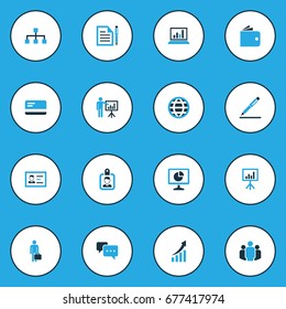 Trade Colorful Icons Set. Collection Of Statistics, Document With Pen, Growing Chart And Other Elements. Also Includes Symbols Such As Arrow, Chat, Group.