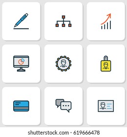 Trade Colorful Outline Icons Set. Collection Of Network, Financial Profit, Conversation And Other Elements. Also Includes Symbols Such As Administrator, Card, Identification.