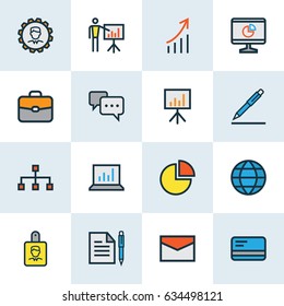 Trade Colorful Outline Icons Set. Collection Of Circle Stats, World, Bank Cash And Other Elements. Also Includes Symbols Such As Increase, Bank, Envelope.