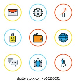Trade Colorful Outline Icons Set. Collection Of Conversation, Team, Worker And Other Elements. Also Includes Symbols Such As Engineer, Document, Network.