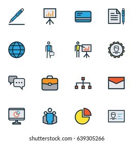 Trade Colorful Outline Icons Set. Collection Of World, Billboard Presentation, Administrator And Other Elements. Also Includes Symbols Such As Structure, Agreement, Pencil.