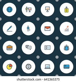 Trade Colorful Outline Icons Set. Collection Of Bank Cash, Financial Profit, Administrator And Other Elements. Also Includes Symbols Such As Email, Signing, Portfolio.