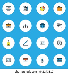 Trade Colorful Outline Icons Set. Collection Of Portfolio, Identification Document, World And Other Elements. Also Includes Symbols Such As Pen, Agreement, Comment.