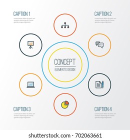 Trade Colorful Outline Icons Set. Collection Of Network, Billboard Presentation, Computer Analytics And Other Elements. Also Includes Symbols Such As Comment, Document, Contract.