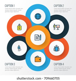 Trade Colorful Outline Icons Set. Collection Of World, Team, Identification Document And Other Elements. Also Includes Symbols Such As Wallet, Document, Presentation.