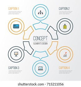 Trade Colorful Outline Icons Set. Collection Of Bank Cash, Financial Profit, Billboard Presentation And Other Elements. Also Includes Symbols Such As Chart, Card, Computer.