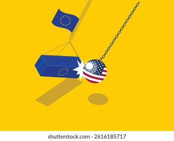 Trade Conflict Between USA and European Union Concept 3d flat vector illustrations