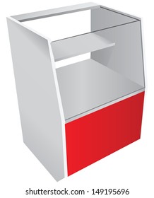 Trade counter with a glass showcase. Vector illustration.