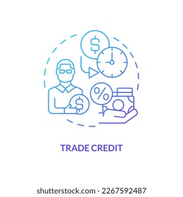 Icono de concepto de gradiente azul de crédito comercial. Préstamo de la organización. Fuente de la financiación a corto plazo abstracta idea de línea delgada ilustración. Dibujo de contorno aislado. Se usa una fuente Myriad Pro-Bold