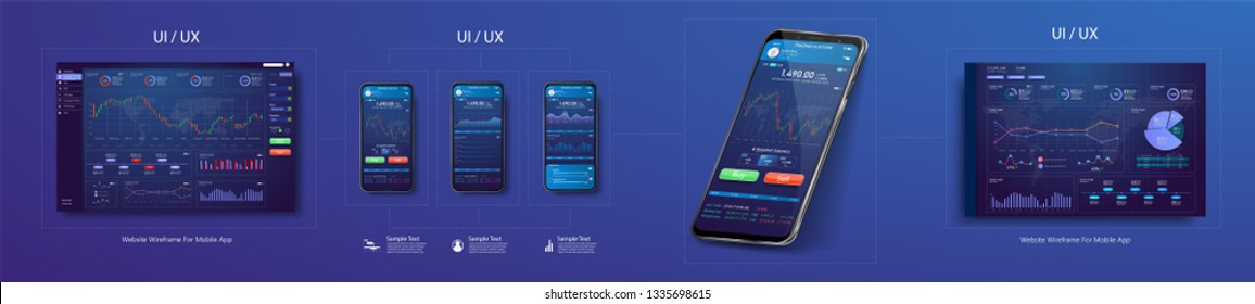 Trade exchange app on phone screen. Mobile banking cryptocurrency ui. Online stock trading interface vector eps 10. Illustration of mobile banking crypto currency, bitcoin