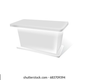 Trade exhibition promo stand, sales Kiosk Retail Trade Stand. MockUp Template isolated on the white background. 3D rendering visualization of Promotion counter. Vector illustration.