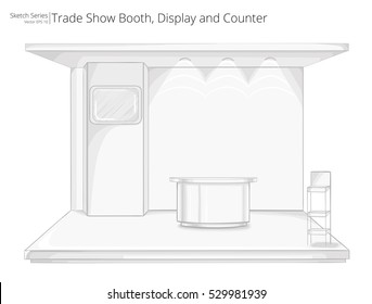 Trade Exhibition Show Booth. Illustration Sketch of Trade Exhibition Show Booth. Display and Counter.