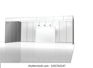 Trade exhibition stand 3d render vector space for advertising and design white background