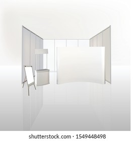 Trade exhibition stand, Exhibition round, 3D rendering visualization of exhibition equipment, Advertising space on a white background, with space for text ads vector