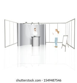Trade exhibition stand, Exhibition round, 3D rendering visualization of exhibition equipment, Advertising space on a white background, with space for text ads vector