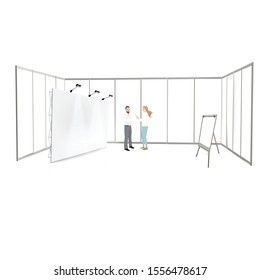 Trade exhibition stand, Exhibition round, 3D rendering visualization of exhibition equipment, Advertising space on a white background, with space for text ads vector