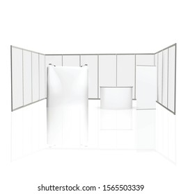 Trade exhibition stand, Exhibition round, 3D rendering visualization of exhibition equipment, Advertising space on a white background, with space for text ads vector