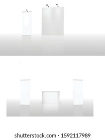 Trade exhibition stand, Exhibition round, 3D rendering visualization of exhibition equipment, Advertising space on a white background, with space for text ads, vector