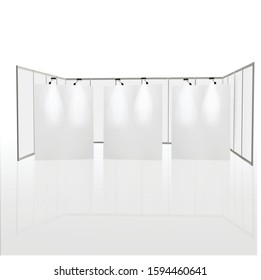 Trade exhibition stand, Exhibition round, 3D rendering visualization of exhibition equipment, Advertising space on a white background, with space for text ads, vector