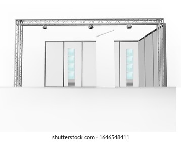 Trade exhibition stand, Exhibition round, 3D rendering visualization of exhibition equipment, Advertising space on a white background, with space for text ads, vector