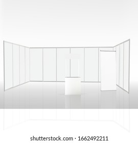 Trade exhibition stand, Exhibition round, 3D rendering visualization of exhibition equipment, Advertising space on a white background, with space for text ads, vector