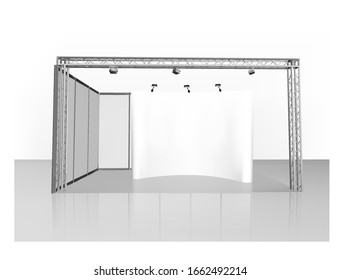 Trade exhibition stand, Exhibition round, 3D rendering visualization of exhibition equipment, Advertising space on a white background, with space for text ads, vector