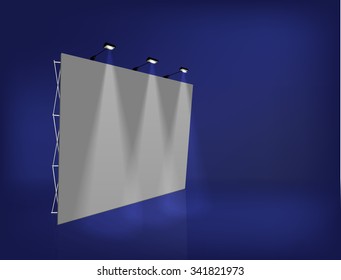 Trade exhibition stand, Exhibition round, 3D rendering visualization of exhibition equipment, Advertising space on a white background, with space for text ads, vector