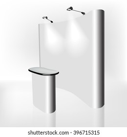 Trade exhibition stand, Exhibition round, 3D rendering visualization of exhibition equipment, Advertising space on a white background, with space for text ads, vector
