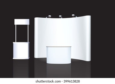 Trade exhibition stand, Exhibition round, 3D rendering visualization of exhibition equipment, Advertising space on a white background, with space for text ads, vector