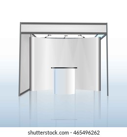 Trade exhibition stand, Exhibition round, 3D rendering visualization of exhibition equipment, Advertising space on a white background, with space for text ads, vector