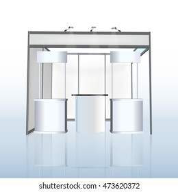 Trade exhibition stand, Exhibition round, 3D rendering visualization of exhibition equipment, Advertising space on a white background, with space for text ads, vector