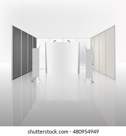 Trade exhibition stand, Exhibition round, 3D rendering visualization of exhibition equipment, Advertising space on a white background, with space for text ads vector