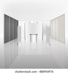 Trade exhibition stand, Exhibition round, 3D rendering visualization of exhibition equipment, Advertising space on a white background, with space for text ads vector