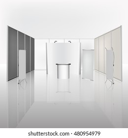 Trade exhibition stand, Exhibition round, 3D rendering visualization of exhibition equipment, Advertising space on a white background, with space for text ads vector