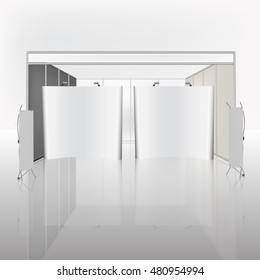 Trade exhibition stand, Exhibition round, 3D rendering visualization of exhibition equipment, Advertising space on a white background, with space for text ads vector