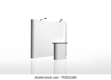Trade exhibition stand, Exhibition round, 3D rendering visualization equipment, Advertising space on a white background, with space for text ads, vector
