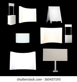 Trade exhibition stand vector isolated. Blank promotion counter